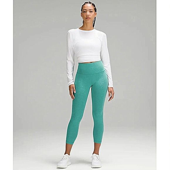NWT Lululemon Sz2 Blaze Maldives Green Wunder Train Hight Rise Crop 23" - Picture 4 of 11